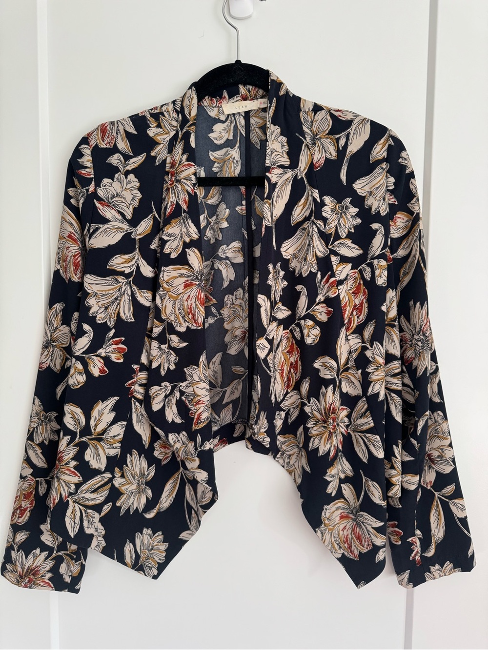 Navy Floral Open-Front Blazer
